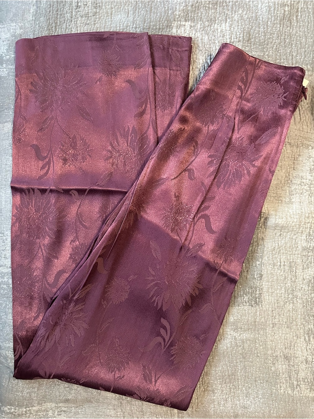 ZARA Silk like Floral Jacquard Pants in Deep Plum